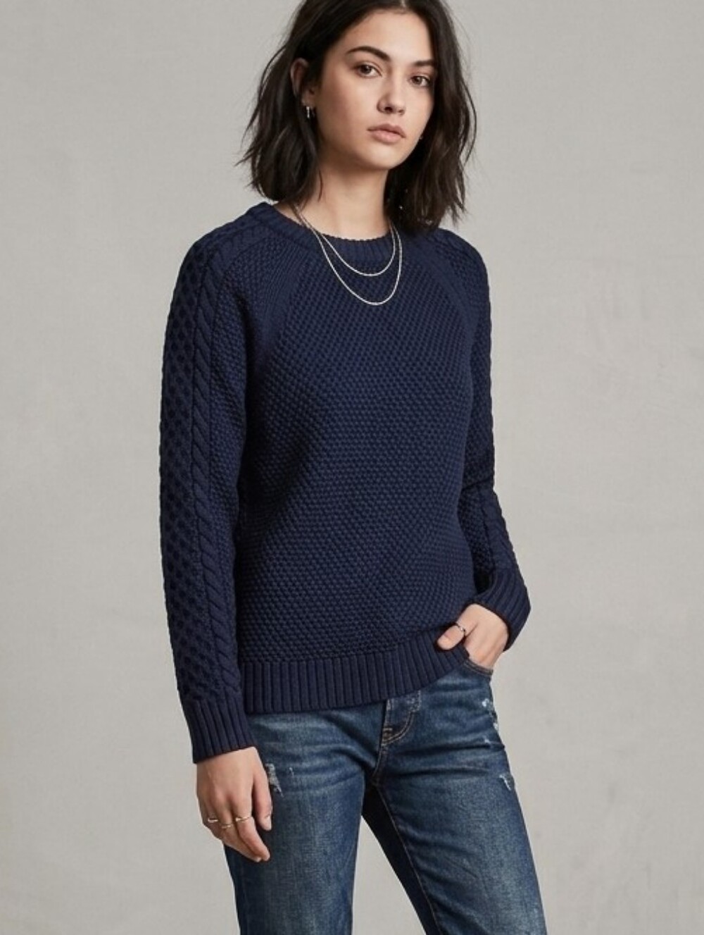 Wacko Maria Rudees Navy Blue Cable Knit Sweater Unisex